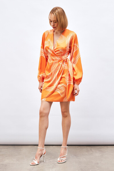 Crossover Patterned Dress - ORANGE - 8