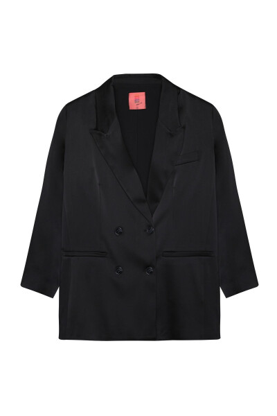 Crossover Satin Oversize Blazer Jacket Black - 1