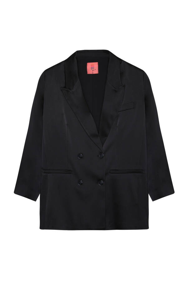 Crossover Satin Oversize Blazer Jacket Black - 2