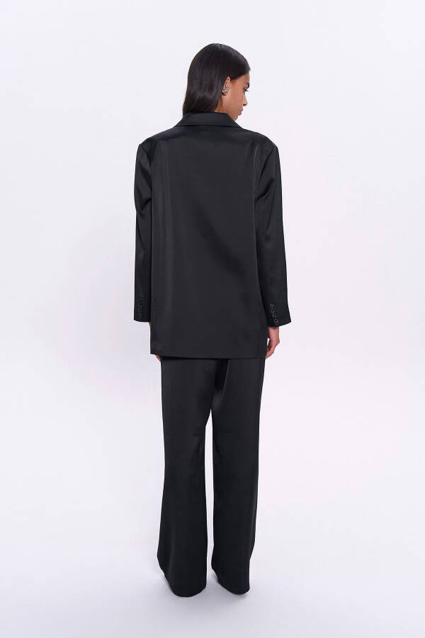 Crossover Satin Oversize Blazer Jacket Black - 5