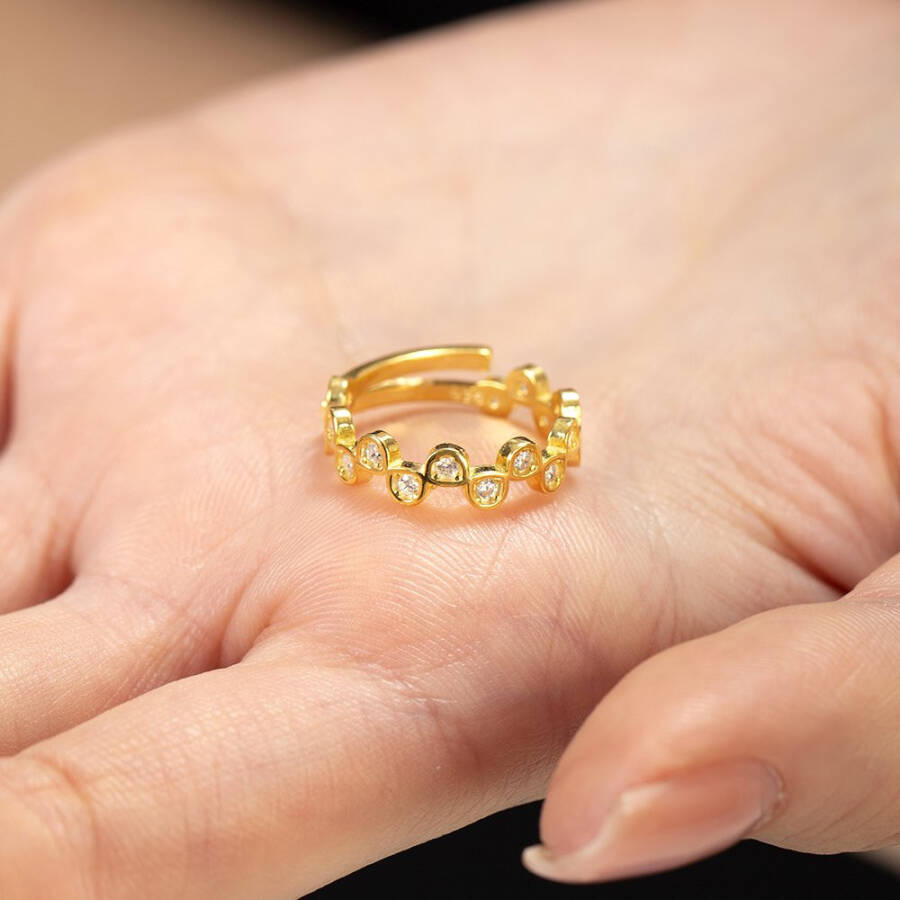 Crown Design Gold Color Free Size 925 Sterling Silver Women's Ring with Zircon Stone - 13