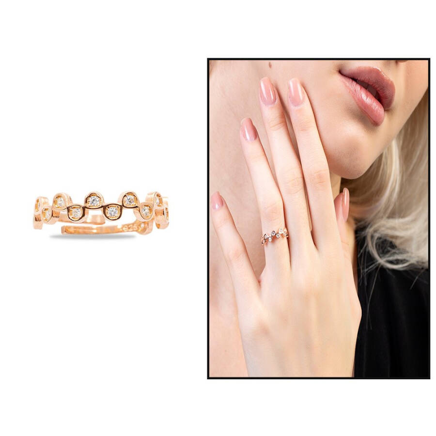 Crown Design Rose Gold Free Size 925 Sterling Silver Ring with Zircon Stone for Women - 13