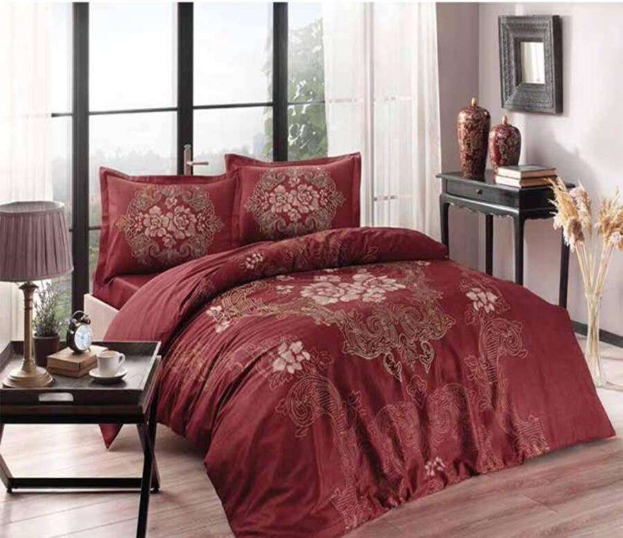 Crown Double Satin Bed Linen Set Florian Burgundy - 5