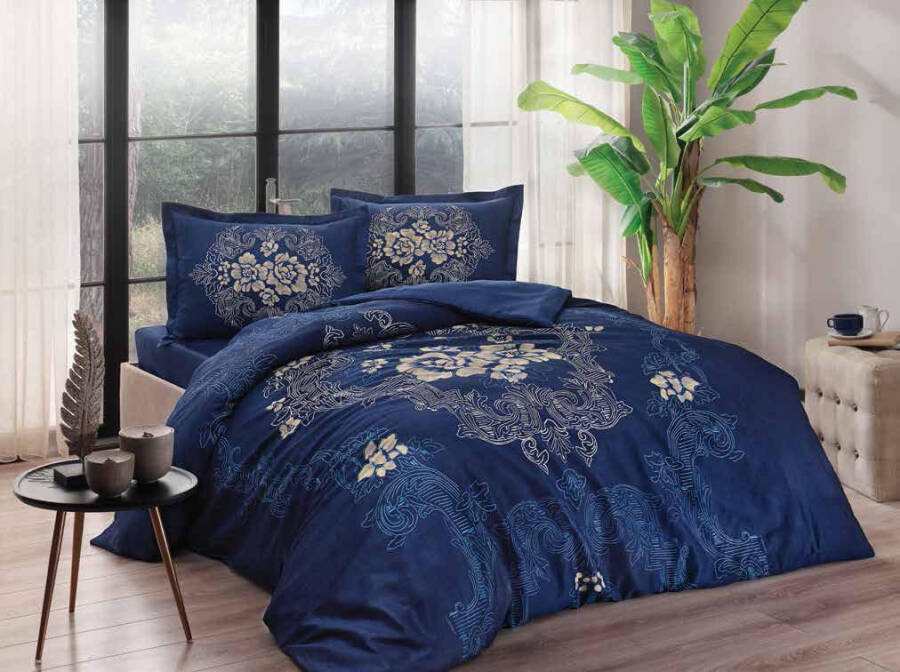 Crown Double Satin Bed Linen Set Florian Navy - 5