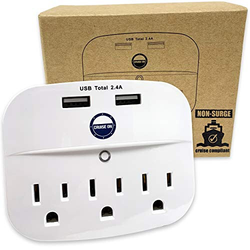 Cruise Approved Power Strip - Non Surge Protector for Cruise Ship with 2 USB Outlets - Cruise Ship Essentials for Carnival, Princess, Norwegian, Holland America, MSC & Major Cruise Lines (White) - 1