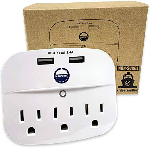 Cruise Approved Power Strip - Non Surge Protector for Cruise Ship with 2 USB Outlets - Cruise Ship Essentials for Carnival, Princess, Norwegian, Holland America, MSC & Major Cruise Lines (White) - 1