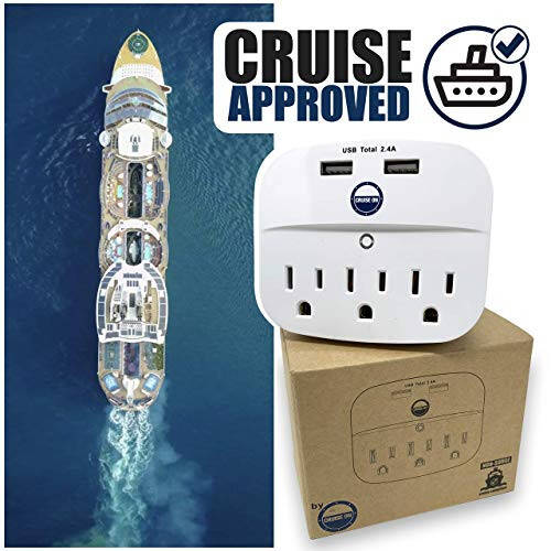 Cruise Approved Power Strip - Non Surge Protector for Cruise Ship with 2 USB Outlets - Cruise Ship Essentials for Carnival, Princess, Norwegian, Holland America, MSC & Major Cruise Lines (White) - 2