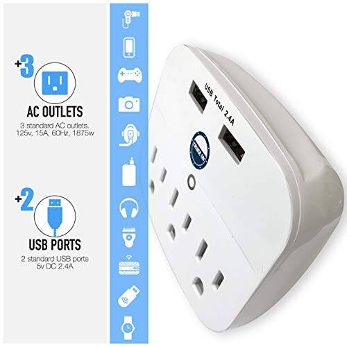 Cruise Approved Power Strip - Non Surge Protector for Cruise Ship with 2 USB Outlets - Cruise Ship Essentials for Carnival, Princess, Norwegian, Holland America, MSC & Major Cruise Lines (White) - 7