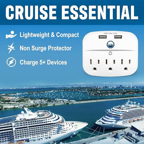 Cruise Approved Power Strip - Non Surge Protector for Cruise Ship with 2 USB Outlets - Cruise Ship Essentials for Carnival, Princess, Norwegian, Holland America, MSC & Major Cruise Lines (White) - 6