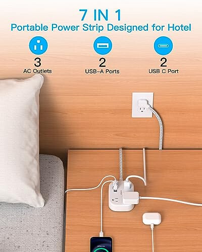 Cruise Ship Essentials, Travel Power Strip with USB C, Flat Plug Extension Cord with 3 Outlets 4 USB Ports(2 USB C), 5 ft Desk Wall Outlet Extender, Non Surge Protector for Cruise, Dorm Room, ETL - 2