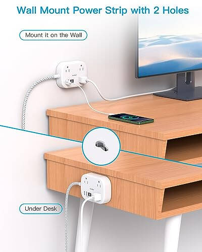 Cruise Ship Essentials, Travel Power Strip with USB C, Flat Plug Extension Cord with 3 Outlets 4 USB Ports(2 USB C), 5 ft Desk Wall Outlet Extender, Non Surge Protector for Cruise, Dorm Room, ETL - 6