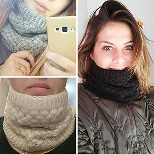 CRUOXIBB Women Winter Neck Warmer Gaiter Double-Layer Soft Fleece Lined Thick Knit Circle Scarf Windproof - 6