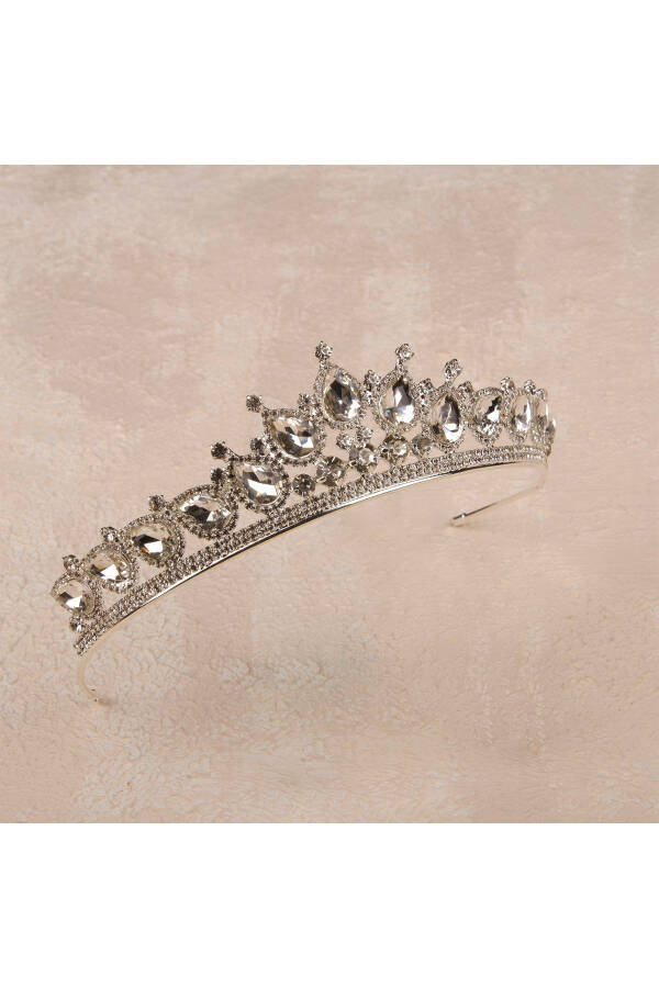 Crystal Bridal Crown with Imitation Diamond Look Crystal Stone Henna Night Crown Silver - 3