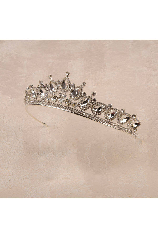 Crystal Bridal Crown with Imitation Diamond Look Crystal Stone Henna Night Crown Silver - 4