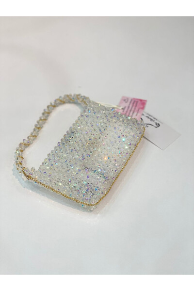 Crystal Glass Bead Chain Detailed Bridal Clutch - 2