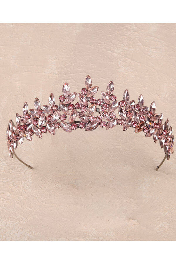 Crystal Stone Bridal Henna Crown Women's Special Bridal Wedding Crown Pink - 2