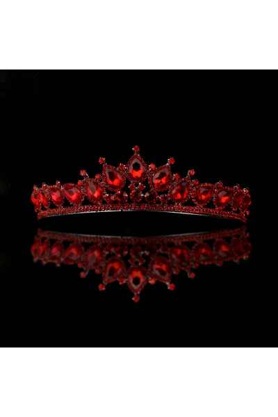 Crystal Stone Wedding Crown with Simulated Diamond Look Crystal Stone Henna Night Crown Burgundy - 5