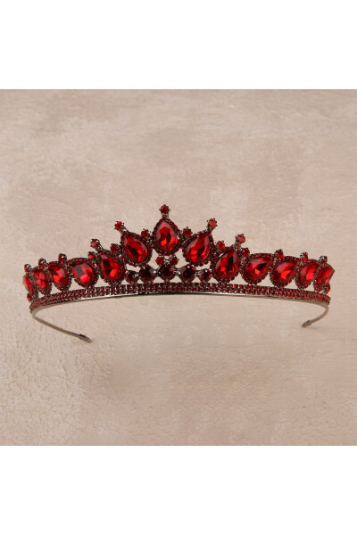 Crystal Stone Wedding Crown with Simulated Diamond Look Crystal Stone Henna Night Crown Burgundy - 6