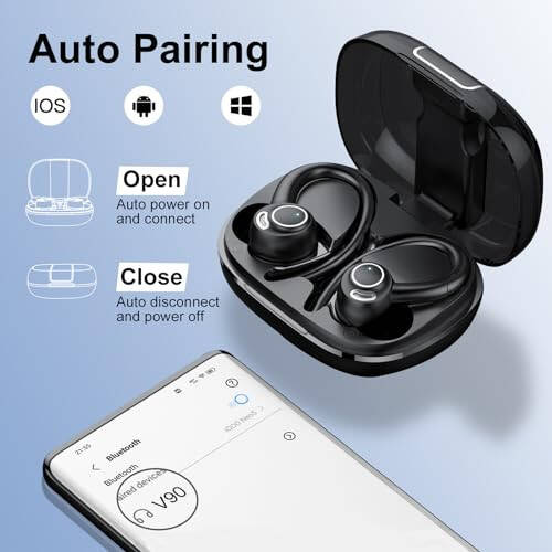 Csasan Headphones Wireless Earbuds Sport, Bluetooth 5.3 Over Ear Buds Stereo Deep Bass Headset with Earhooks, 48H Wireless Earphones with HD Mic, IP7 Waterproof Earbud for Sports/Running/Workout - 6