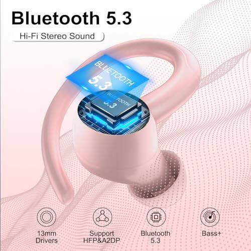 Csasan Simsiz Quloqchinlar Sport, Bluetooth 5.3 Quloq Usti Quloqchinlar Stereo Chuqur Bassli Quloqchinlar Quloq Ilgaklari bilan, 48 soatlik Simsiz Quloqchinlar HD Mikrofonli, IP7 Su O'tkazmaydigan Quloqchin Sport/Yugurish/Mashg'ulotlar uchun Pushti - 2