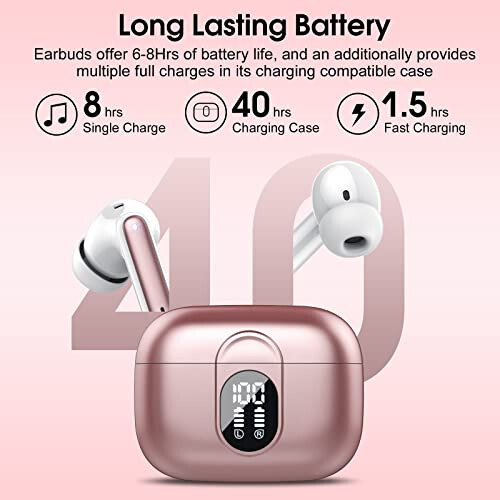 Csasan Wireless Earbuds, 2024 Bluetooth Headphones 5.3 HiFi Stereo Earphones, 40H Playtime in-Ear Earbud, Bluetooth Earbud with Dual Mic Call, IP7 Waterproof Earphones Sport Headset for iOS - 4