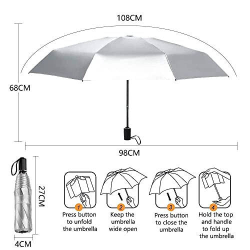 Cuby UV Güneş Şemsiyesi Kompakt Katlanabilir Seyahat Şemsiyesi Otomatik Açılıp Kapanabilir Rüzgara Dayanıklı, Yağmura Dayanıklı ve %99 UV Koruma Siyah Anti-UV Kaplama ile Şemsiye - 12