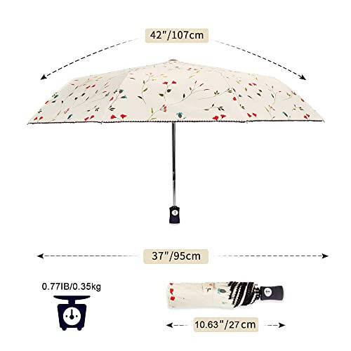 Cuby UV Güneş Şemsiyesi Kompakt Katlanabilir Seyahat Şemsiyesi Otomatik Açma ve Kapatma Rüzgar Geçirmez, Yağmur Geçirmez ve %99.9 UV Koruma Siyah Anti-UV Kaplama ile Şemsiye - 5