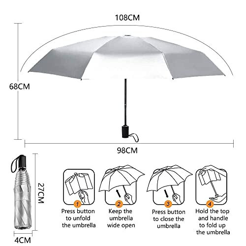 Cuby UV Sun Umbrella Compact Folding Travel Umbrella Auto Open and Close for Windproof, Rainproof & 99% UV Protection Parasol with Black Anti-UV Coating - 12