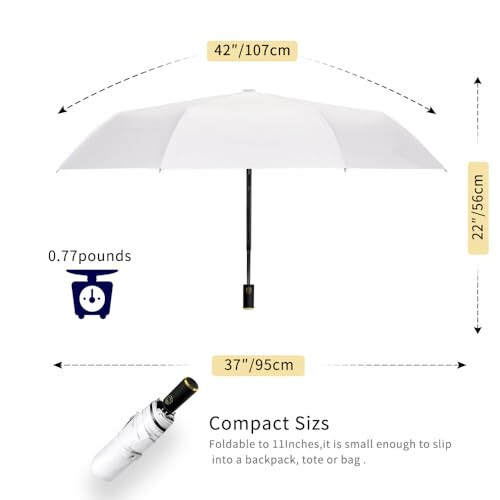 Cuby UV Sun Umbrella Compact Folding Travel Umbrella Auto Open and Close for Windproof, Rainproof & 99% UV Protection Parasol with Black Anti-UV Coating - 9