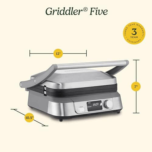 Cuisinart GR-5BP1 Electric Griddler FIVE, Enjoy 5-in-1 Functions, LCD Display, Wide Temperature Range and Sear Function, Stainless Steel - 6