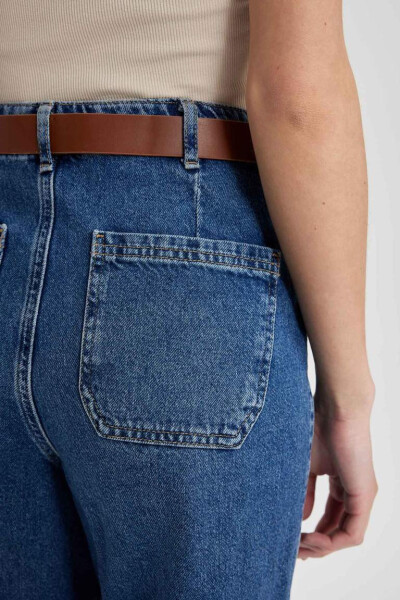 Culotte Yüksek Bel Bilek Boy Geniş Paça Jean Pantolon Mint Mavi - 6