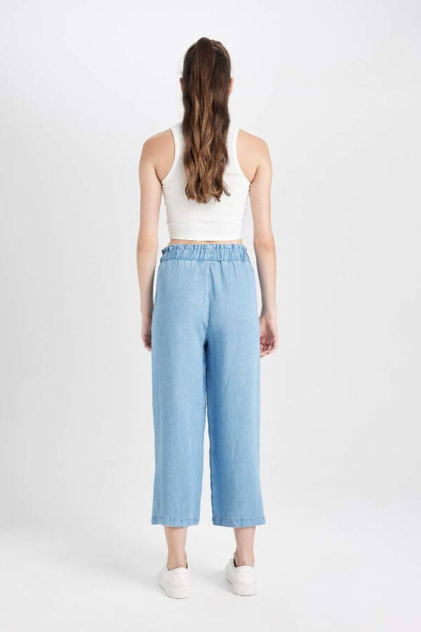 Culotte Yüksek Bel Kısa Geniş Paça Yırtmaçlı Jean Pantolon Mint Mavi - 7