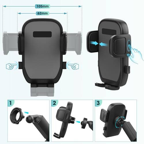 Cup Holder Phone Mount for Car with Expandable Base, 2-1 Universal Multi Cup Phone Holder Expander with Rubber for Drink Bottles, Mugs and Phone Fits All Cellphone - 10