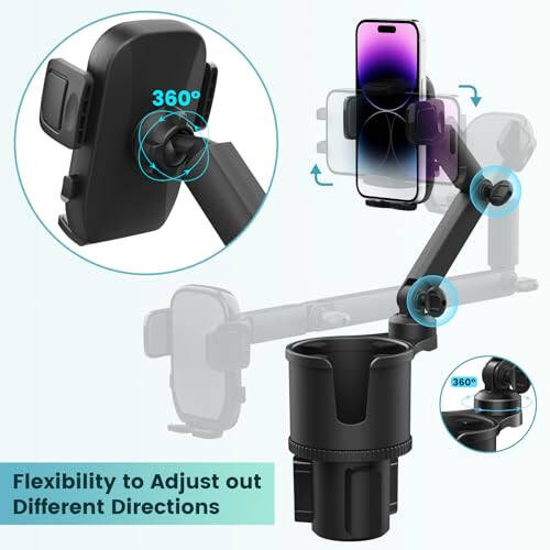 Cup Holder Phone Mount for Car with Expandable Base, 2-1 Universal Multi Cup Phone Holder Expander with Rubber for Drink Bottles, Mugs and Phone Fits All Cellphone - 11