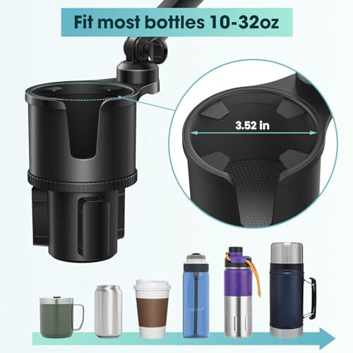 Cup Holder Phone Mount for Car with Expandable Base, 2-1 Universal Multi Cup Phone Holder Expander with Rubber for Drink Bottles, Mugs and Phone Fits All Cellphone - 12