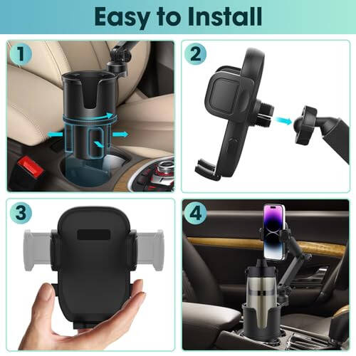 Cup Holder Phone Mount for Car with Expandable Base, 2-1 Universal Multi Cup Phone Holder Expander with Rubber for Drink Bottles, Mugs and Phone Fits All Cellphone - 13