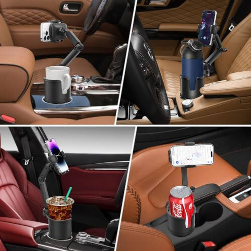 Cup Holder Phone Mount for Car with Expandable Base, 2-1 Universal Multi Cup Phone Holder Expander with Rubber for Drink Bottles, Mugs and Phone Fits All Cellphone - 14