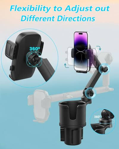 Cup Holder Phone Mount for Car with Expandable Base, 2-1 Universal Multi Cup Phone Holder Expander with Rubber for Drink Bottles, Mugs and Phone Fits All Cellphone - 5