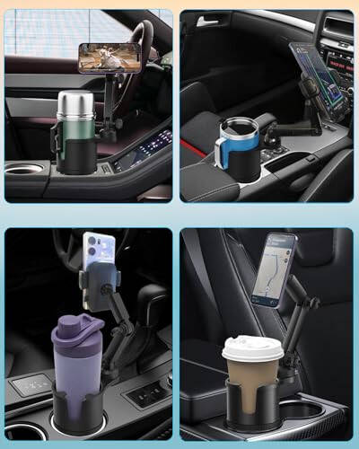 Cup Holder Phone Mount for Car with Expandable Base, 2-1 Universal Multi Cup Phone Holder Expander with Rubber for Drink Bottles, Mugs and Phone Fits All Cellphone - 8