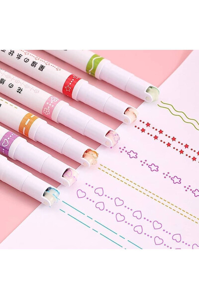 Curved Shape and 6 Color Fine Line Notebook, Writing, Drawing Colored Highlighter Pen Set - 1