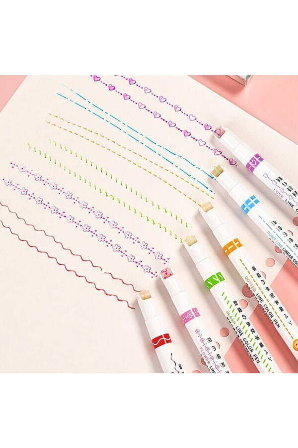 Curved Shape and 6 Color Fine Line Notebook, Writing, Drawing Colored Highlighter Pen Set - 4