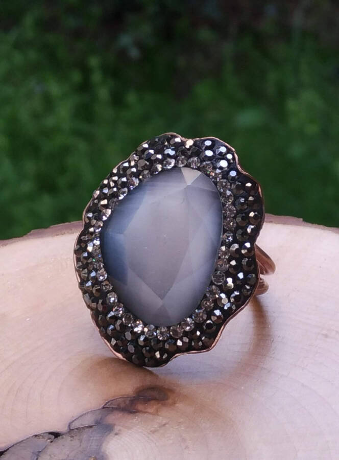 Custom Design Cat's Eye Stone Adjustable Women's Ring - 3