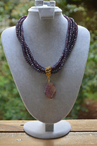 Custom Designed Necklace with Purple Crystal and Agate Stones - 2