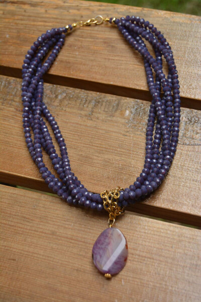 Custom Designed Necklace with Purple Crystal and Agate Stones - 3