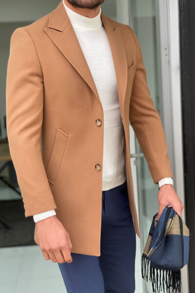 Custom Made Slim Fit Peak Lapel Wool Cashmere Coat - 1