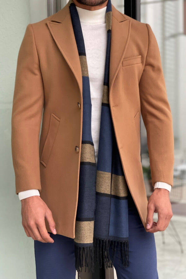 Custom Made Slim Fit Peak Lapel Wool Cashmere Coat - 4