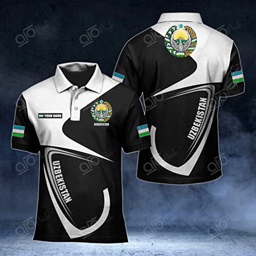 Customize Uzbekistan Coat of Arms & Flag Unisex Adult Polo Shirt, Mens Polo Shirts for Gifts, Short Sleeve Men's Shirt - 2