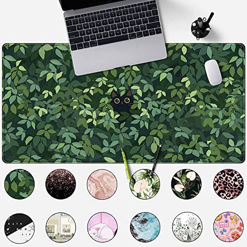 Cute Cat Mouse Desk Pad Kawaii Green Desk Mat Desk Decor Large Gaming Mouse Pad for Desk Mousepad Computer Office Keyboard Laptop Big Anime Mouse Pad XL(31.5x15.7 in)-with Non-Slip Base Stitched Edges - 2