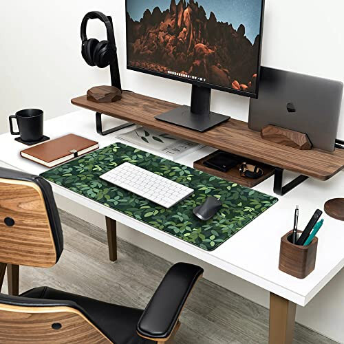 Cute Cat Mouse Desk Pad Kawaii Green Desk Mat Desk Decor Large Gaming Mouse Pad for Desk Mousepad Computer Office Keyboard Laptop Big Anime Mouse Pad XL(31.5x15.7 in)-with Non-Slip Base Stitched Edges - 3