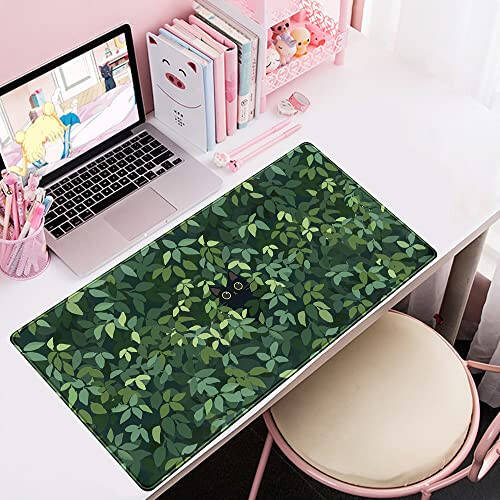 Cute Cat Mouse Desk Pad Kawaii Green Desk Mat Desk Decor Large Gaming Mouse Pad for Desk Mousepad Computer Office Keyboard Laptop Big Anime Mouse Pad XL(31.5x15.7 in)-with Non-Slip Base Stitched Edges - 5